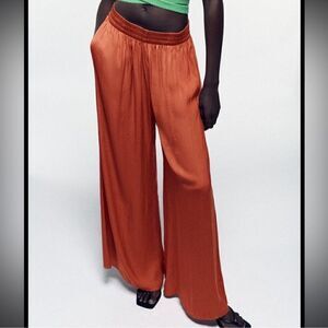 Zara Burnt Orange Wide Leg Flowy Pants Size Medium